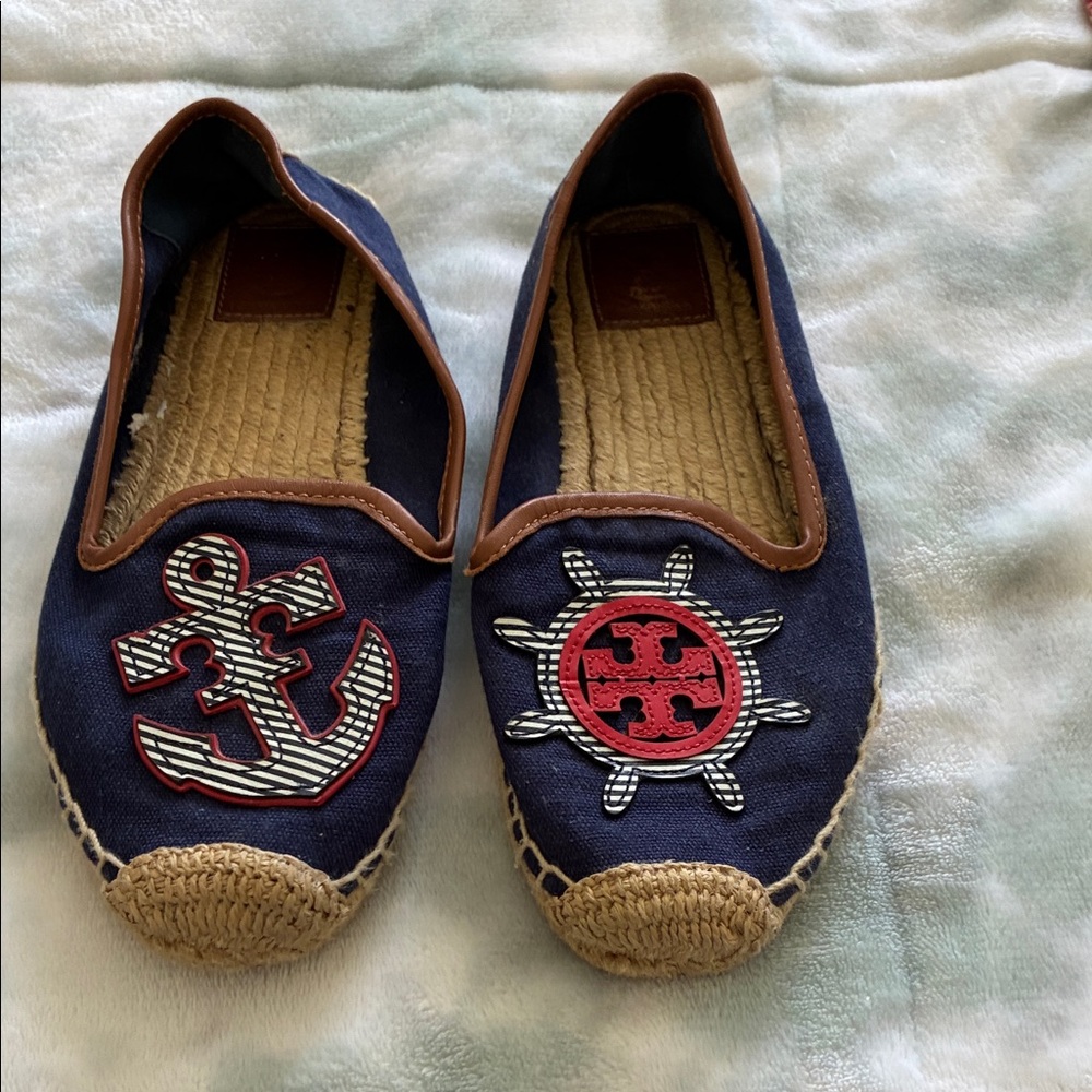 Tory Burch Navy and Red Flats